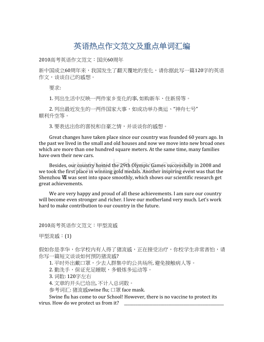 英语热点作文范文及重点单词汇编.docx_第1页