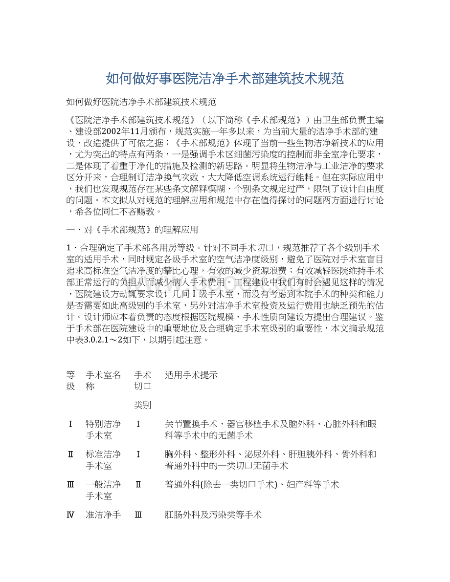 如何做好事医院洁净手术部建筑技术规范Word文档下载推荐.docx_第1页