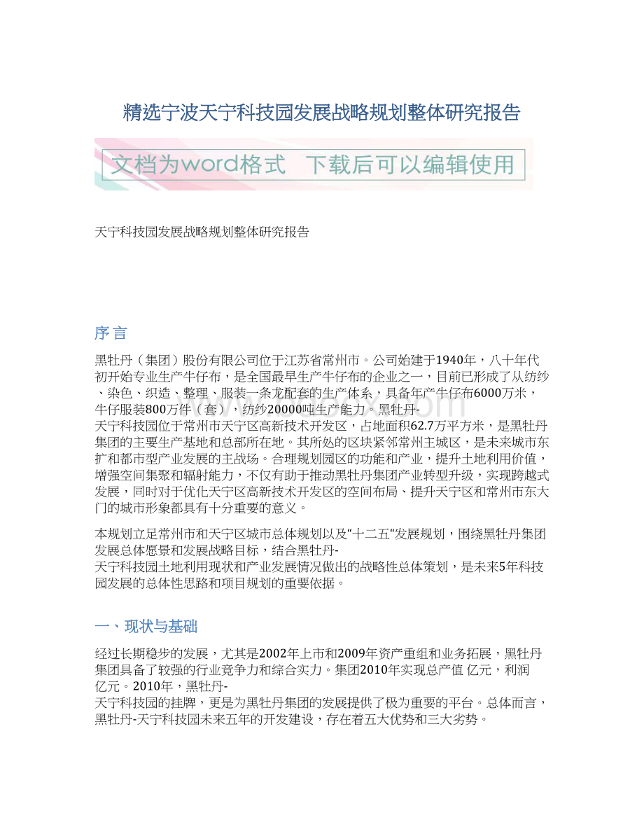 精选宁波天宁科技园发展战略规划整体研究报告Word文档格式.docx