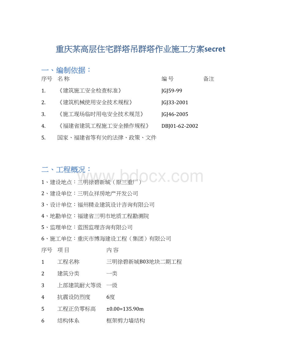 重庆某高层住宅群塔吊群塔作业施工方案secret.docx