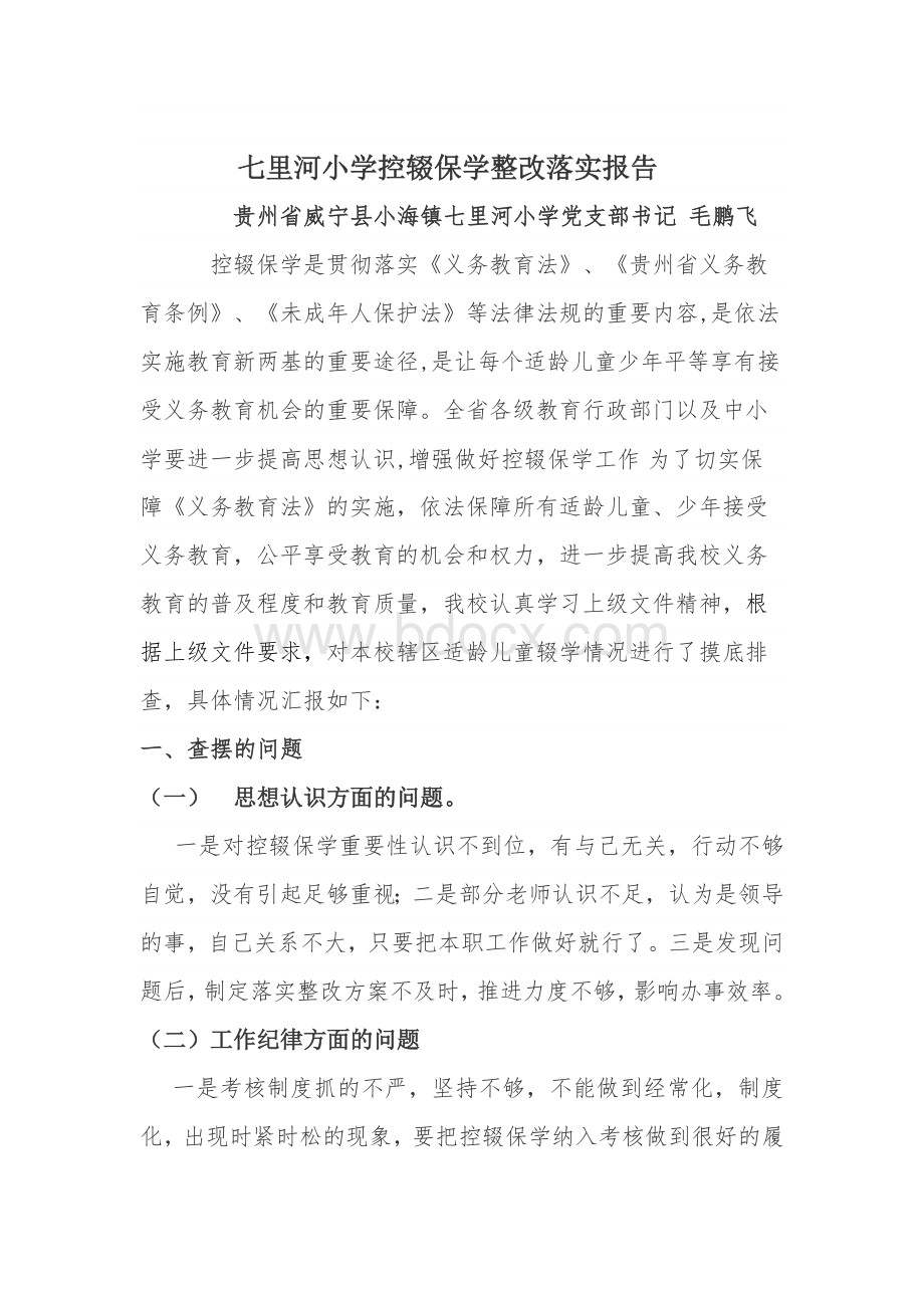 七里河小学控辍保学整改落实报告Word格式.docx