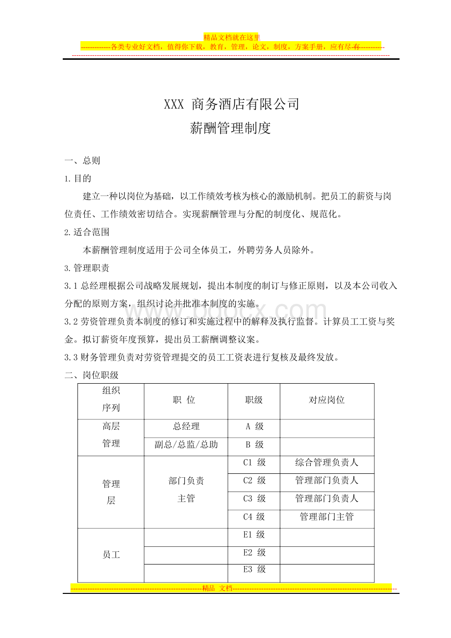 XX酒店薪酬管理制度简单.docx_第1页