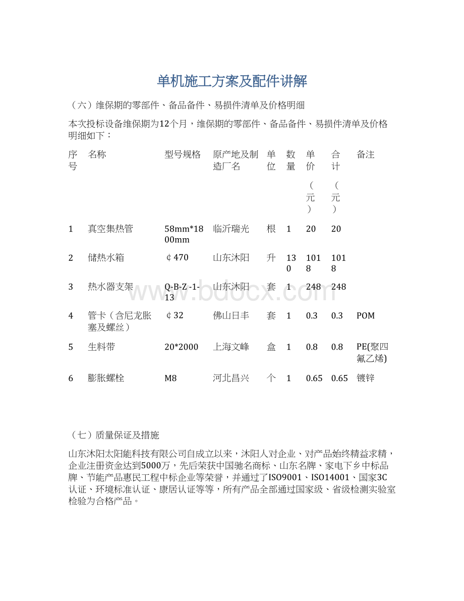 单机施工方案及配件讲解.docx