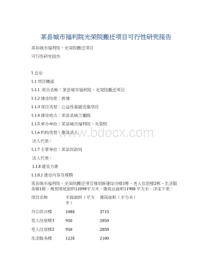 某县城市福利院光荣院搬迁项目可行性研究报告Word格式.docx