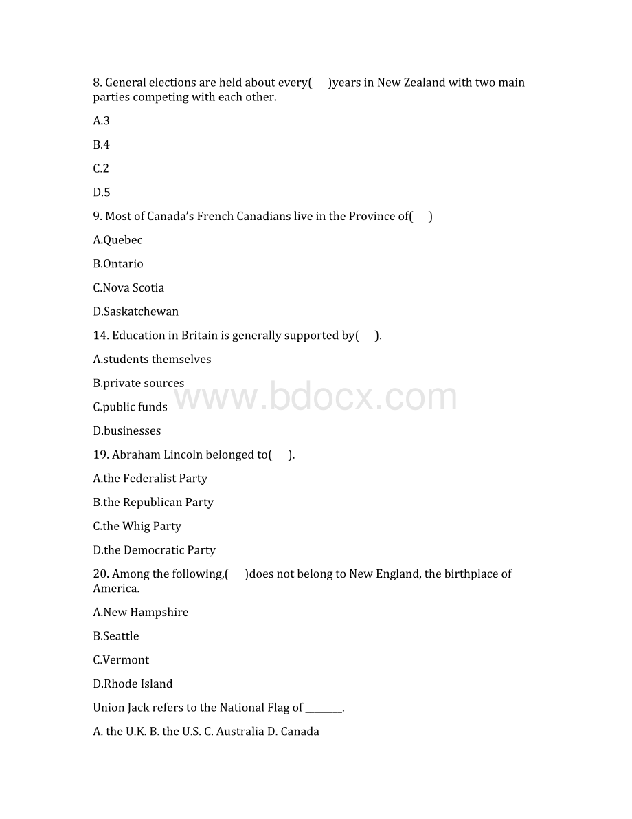 British Survey Test 英语国家概况全知识点题库.docx_第2页