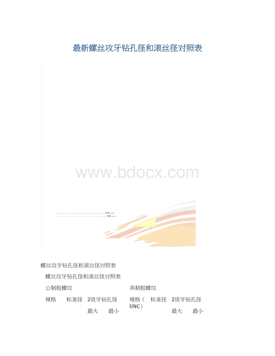 最新螺丝攻牙钻孔径和滚丝径对照表Word文档格式.docx_第1页