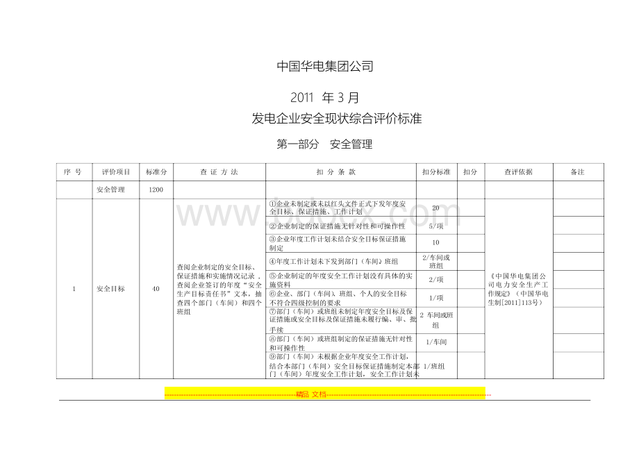 华电集团公司发电企业安全现状综合评价标准(安全管理、劳动作业环境部分)2011.docx_第2页