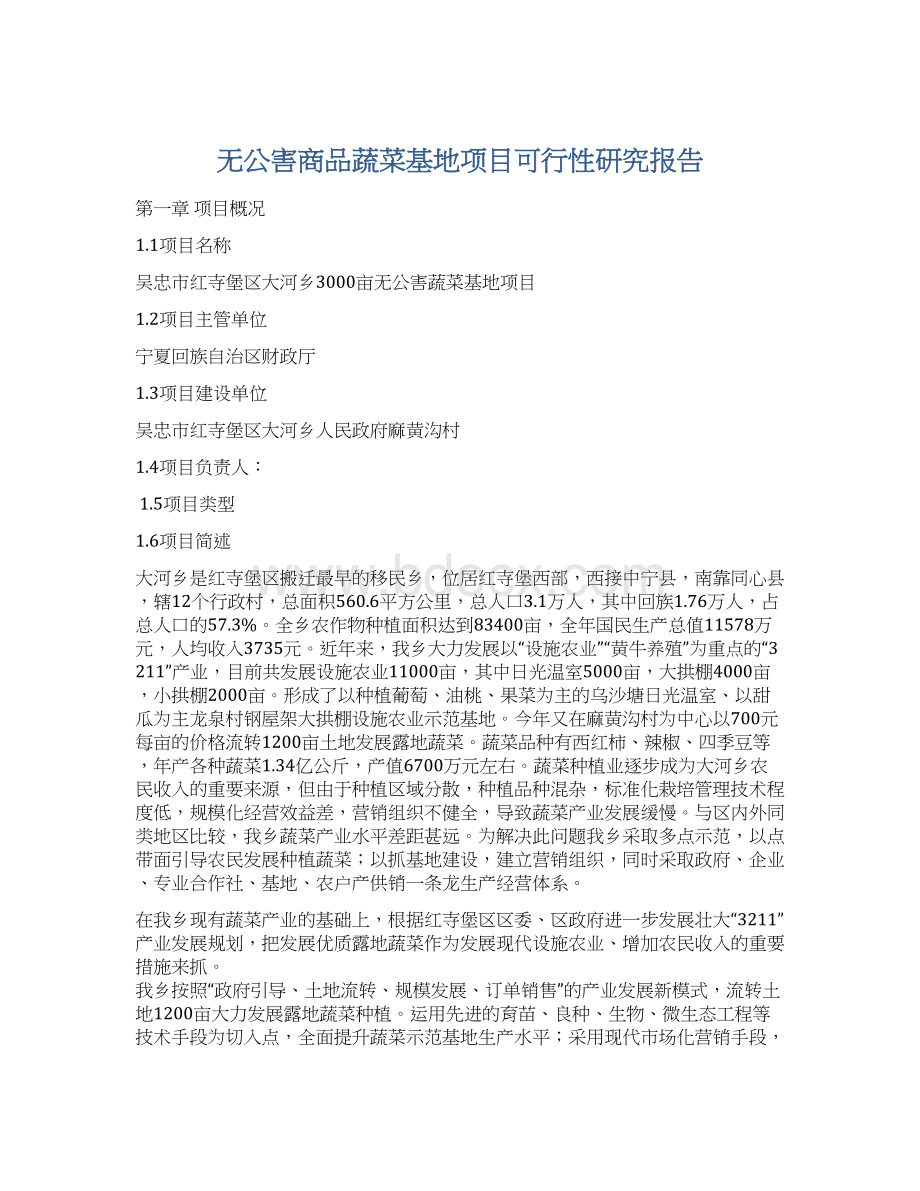 无公害商品蔬菜基地项目可行性研究报告Word格式文档下载.docx_第1页