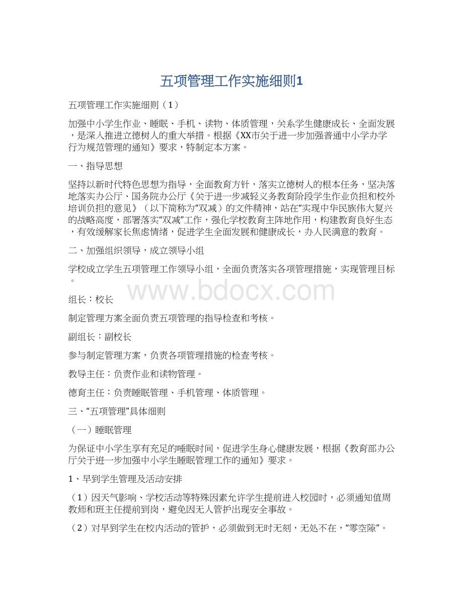 五项管理工作实施细则1Word下载.docx