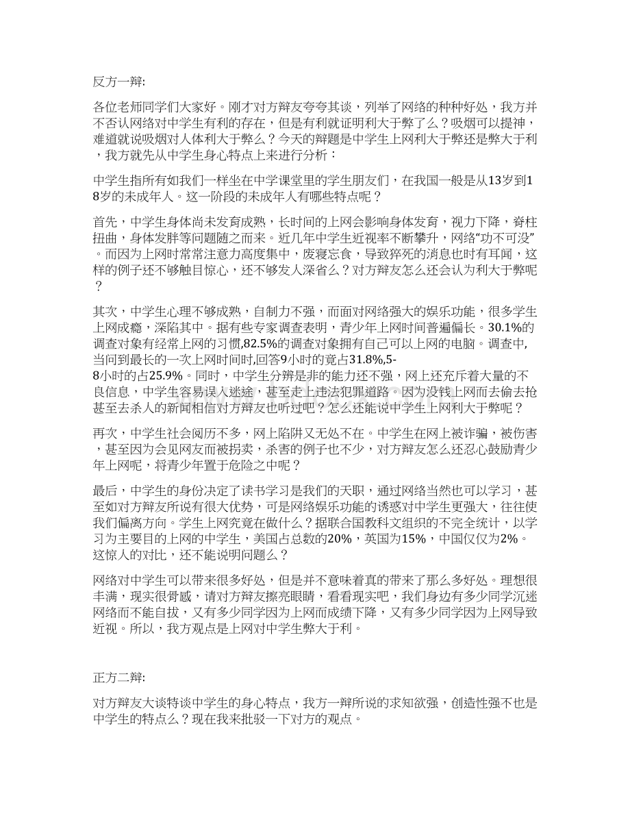 上网利弊辩论赛辩词原创Word格式文档下载.docx_第2页