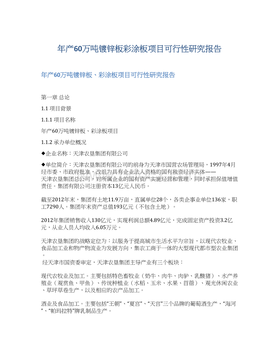 年产60万吨镀锌板彩涂板项目可行性研究报告.docx_第1页