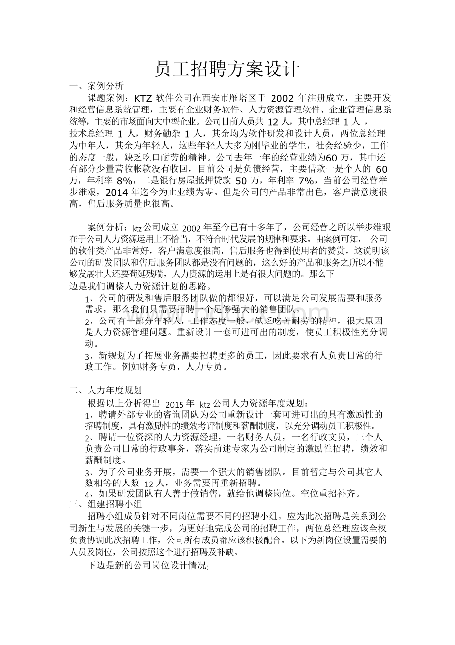 员工招聘方案设计Word下载.docx_第1页