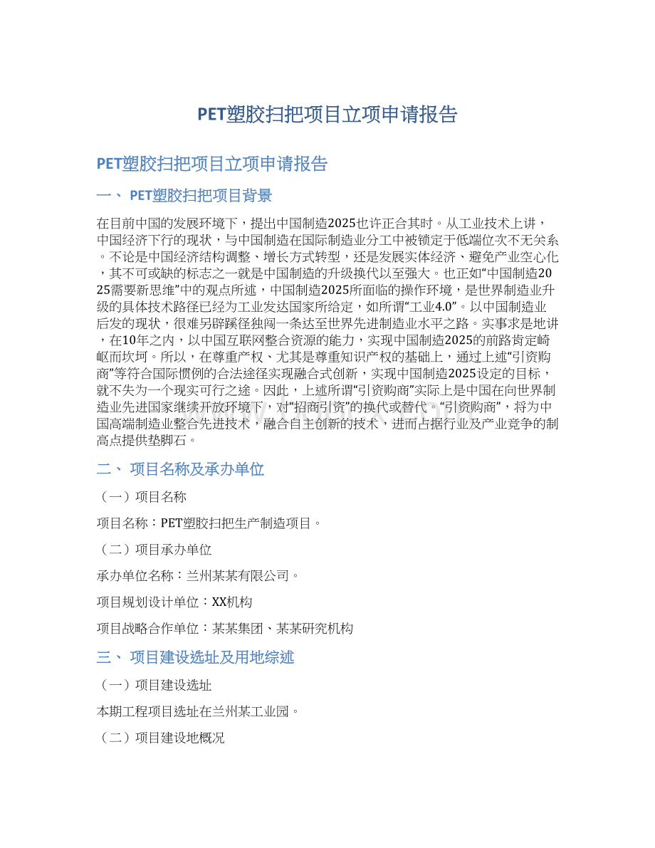 PET塑胶扫把项目立项申请报告.docx_第1页