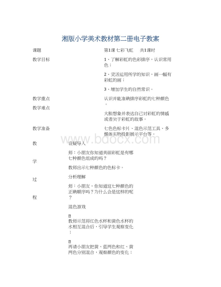 湘版小学美术教材第二册电子教案.docx