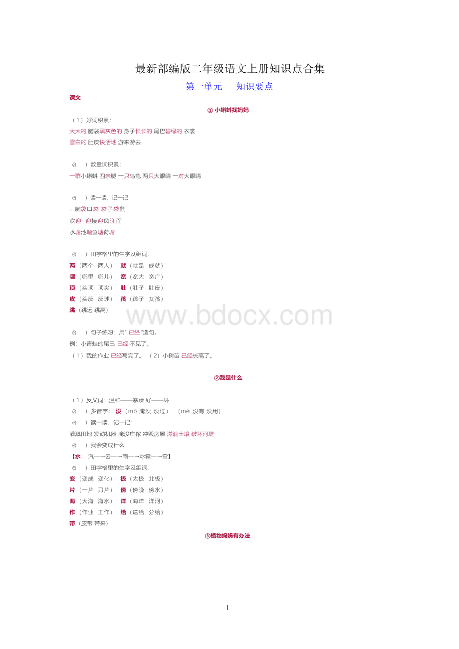 最新部编版二年级语文上册知识点合集Word格式.docx_第1页