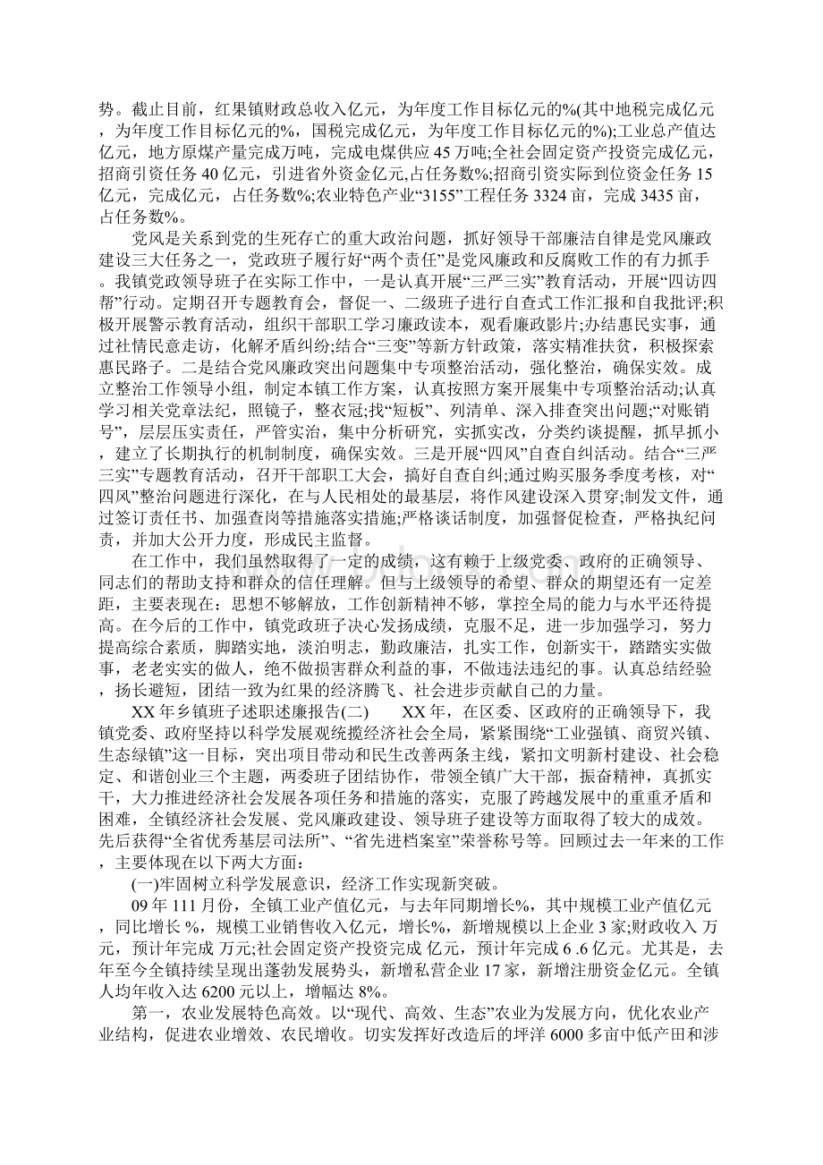 XX年乡镇班子述职述廉报告文档格式.docx_第2页