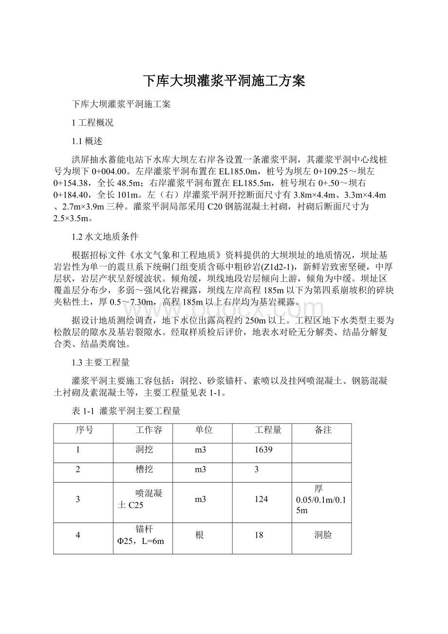 下库大坝灌浆平洞施工方案.docx_第1页