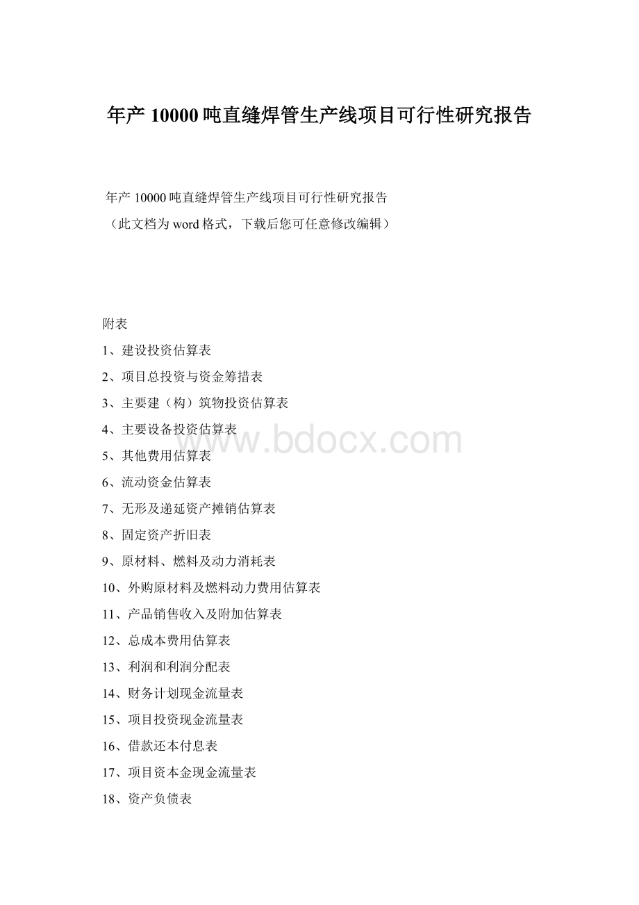 年产10000吨直缝焊管生产线项目可行性研究报告.docx_第1页