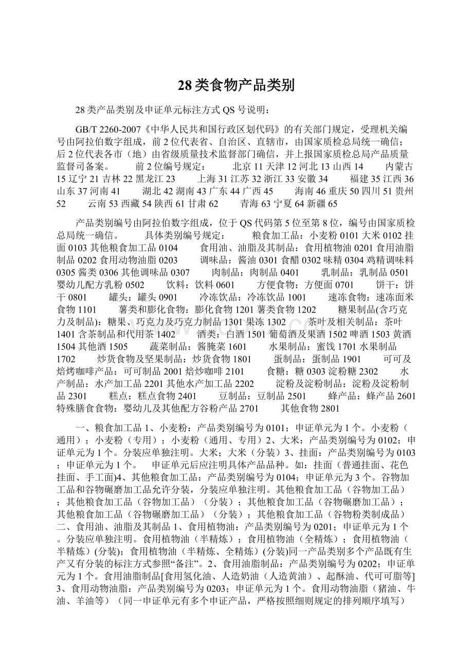 28类食物产品类别Word文档下载推荐.docx_第1页