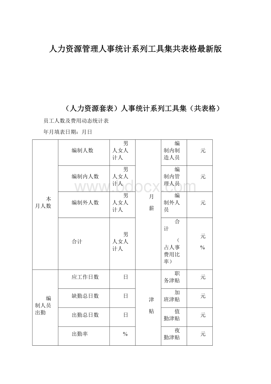 人力资源管理人事统计系列工具集共表格最新版Word文件下载.docx_第1页