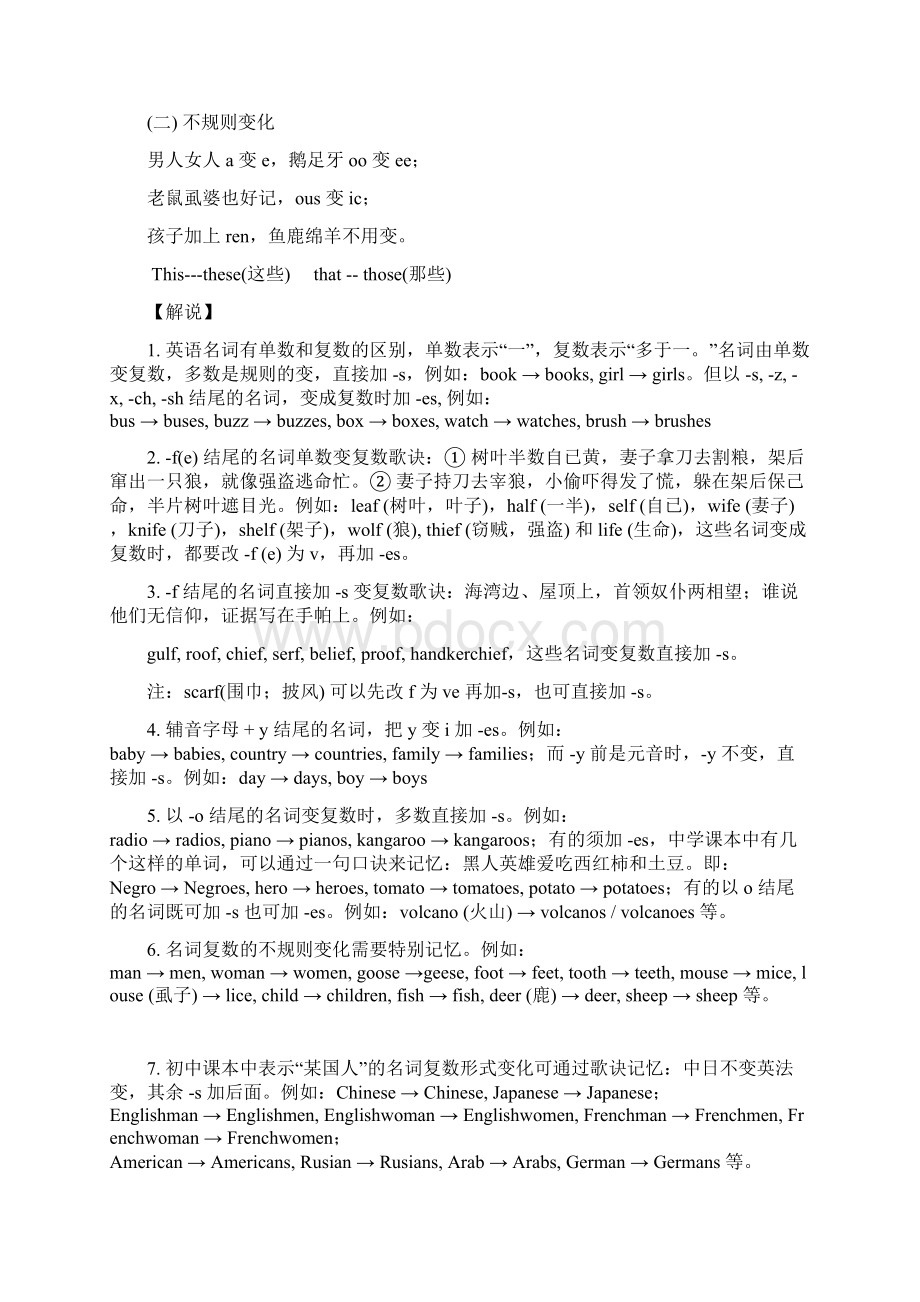 英语动词单三变化规则及名词单数变复数口诀Word下载.docx_第2页