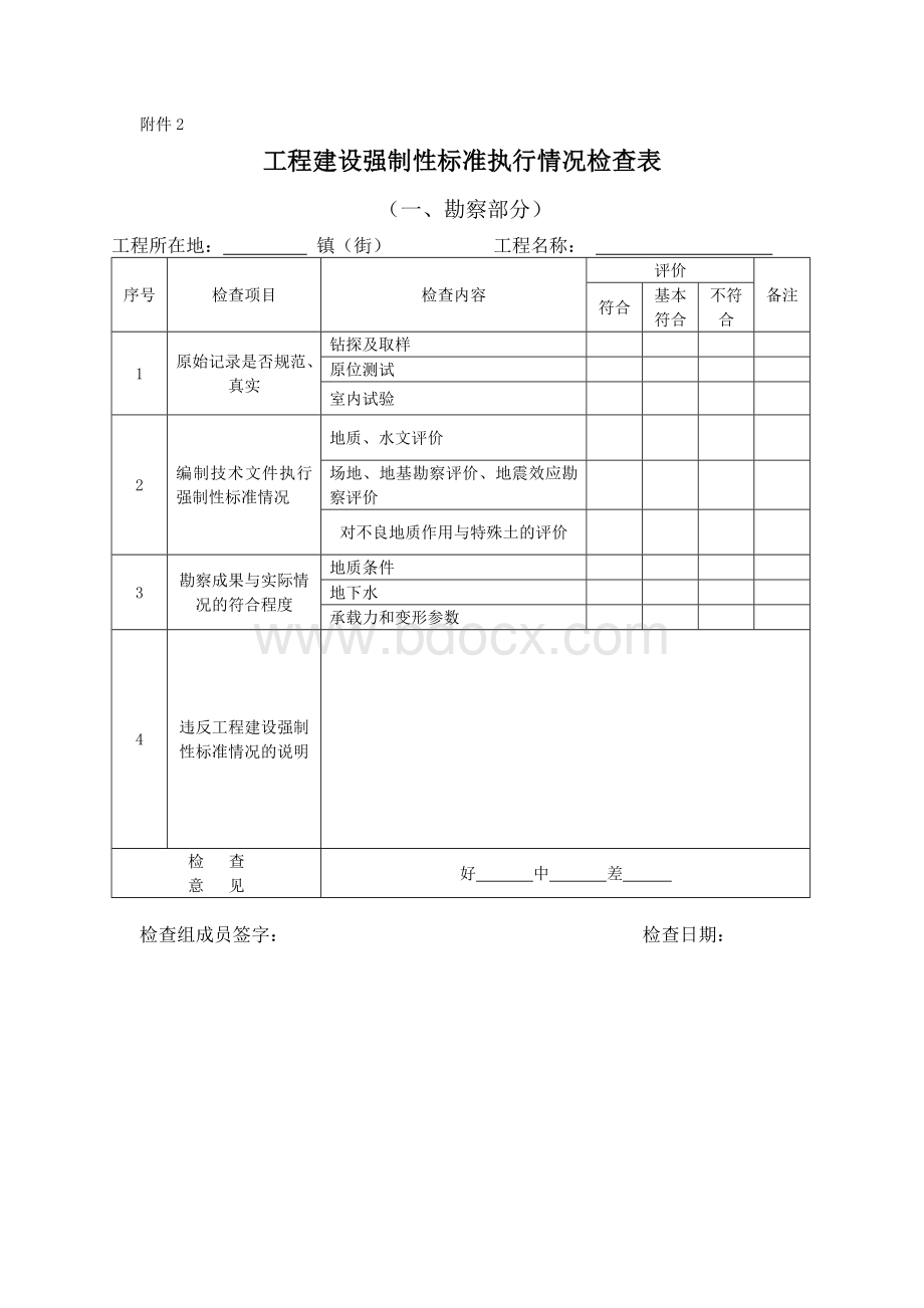 工程建设强制性标准执行情况检查表Word格式.doc_第1页