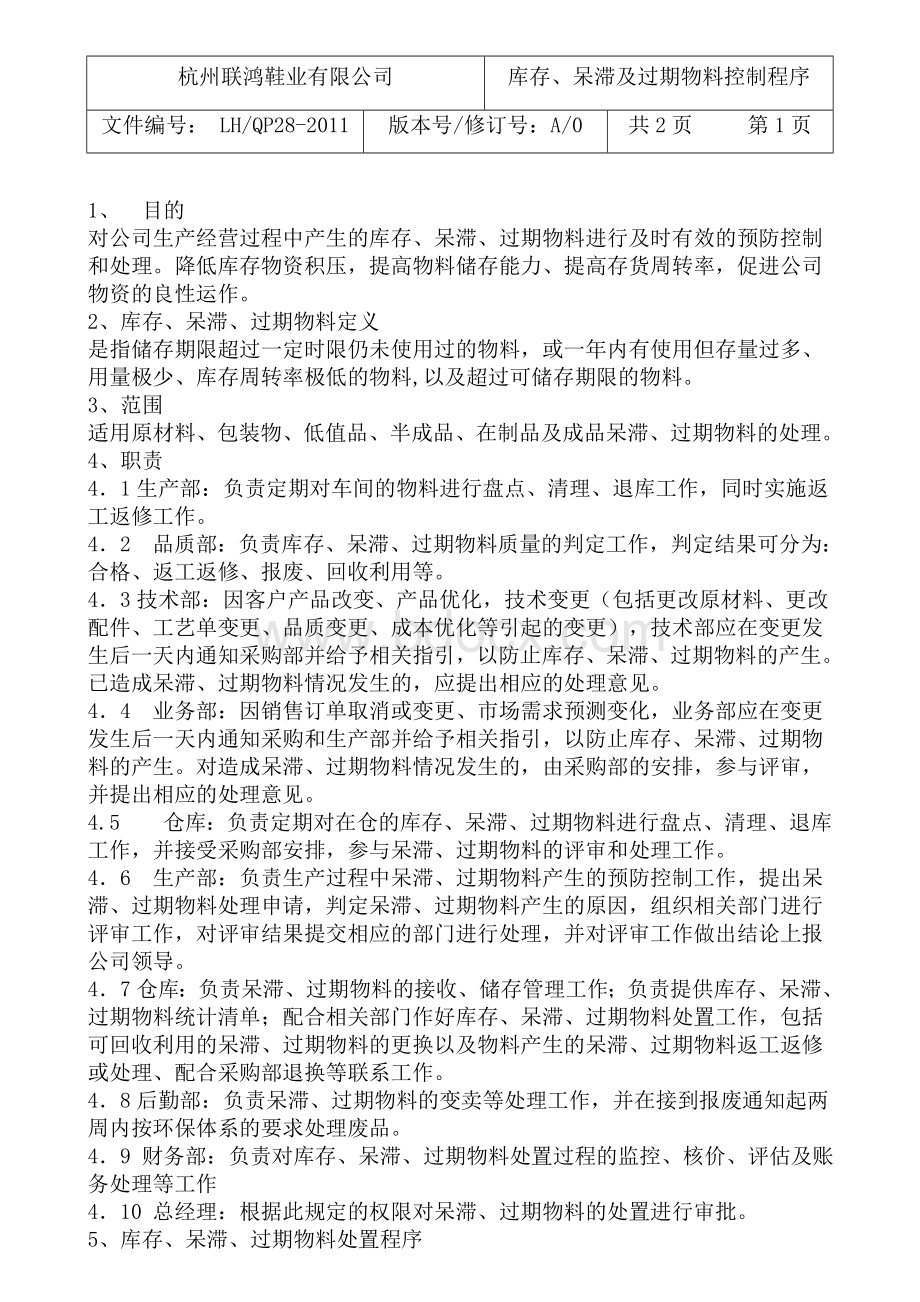 库存、呆滞及过期物料管理规定.doc