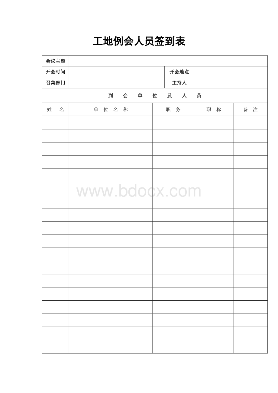 工地例会人员签到表模板Word下载.doc