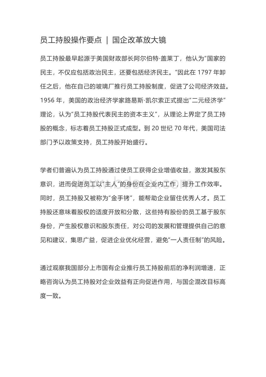 国企员工持股操作要点Word格式.docx