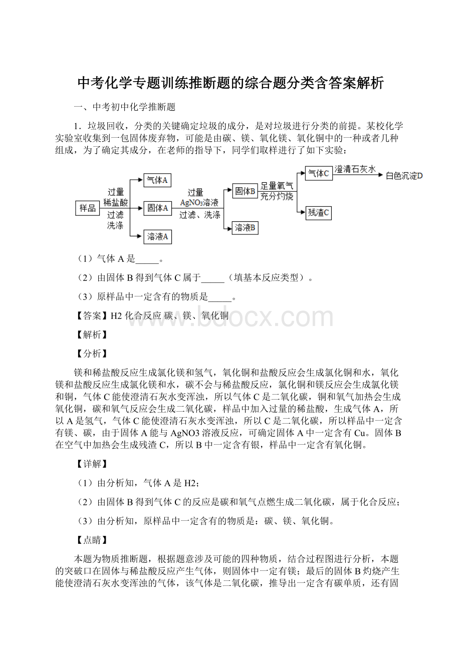 中考化学专题训练推断题的综合题分类含答案解析.docx_第1页