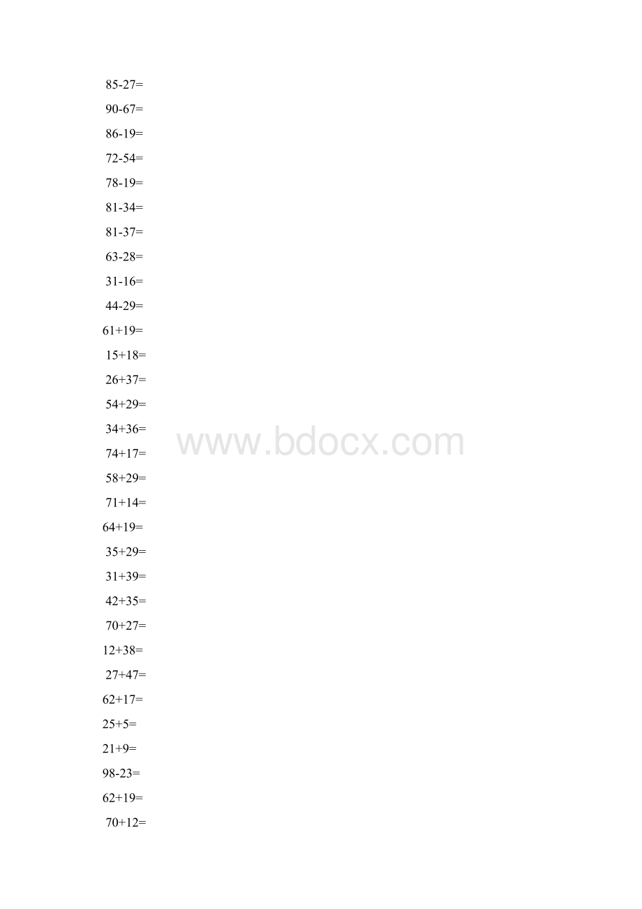 小学一年级100以内加减混合运算文档格式.docx_第3页