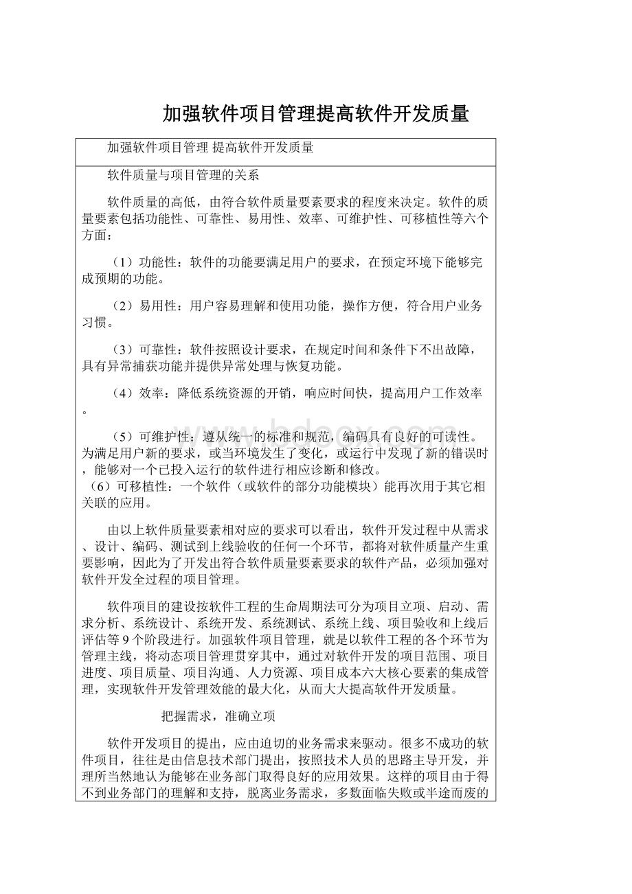 加强软件项目管理提高软件开发质量Word下载.docx_第1页