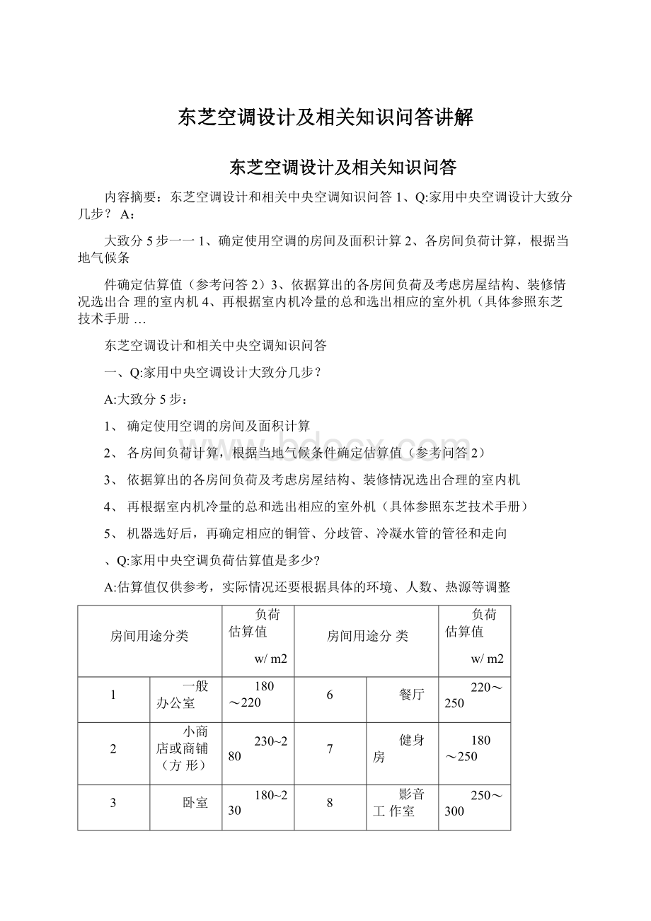 东芝空调设计及相关知识问答讲解Word文档下载推荐.docx_第1页