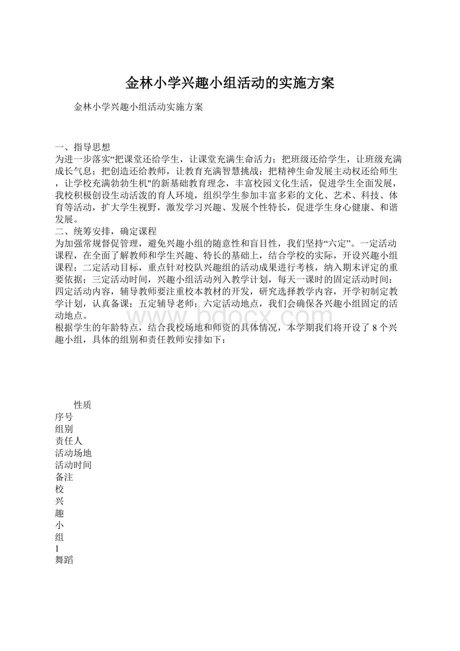 金林小学兴趣小组活动的实施方案.docx