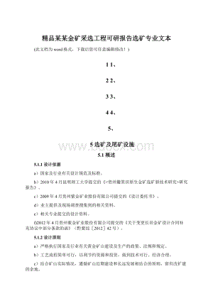 精品某某金矿采选工程可研报告选矿专业文本Word格式文档下载.docx