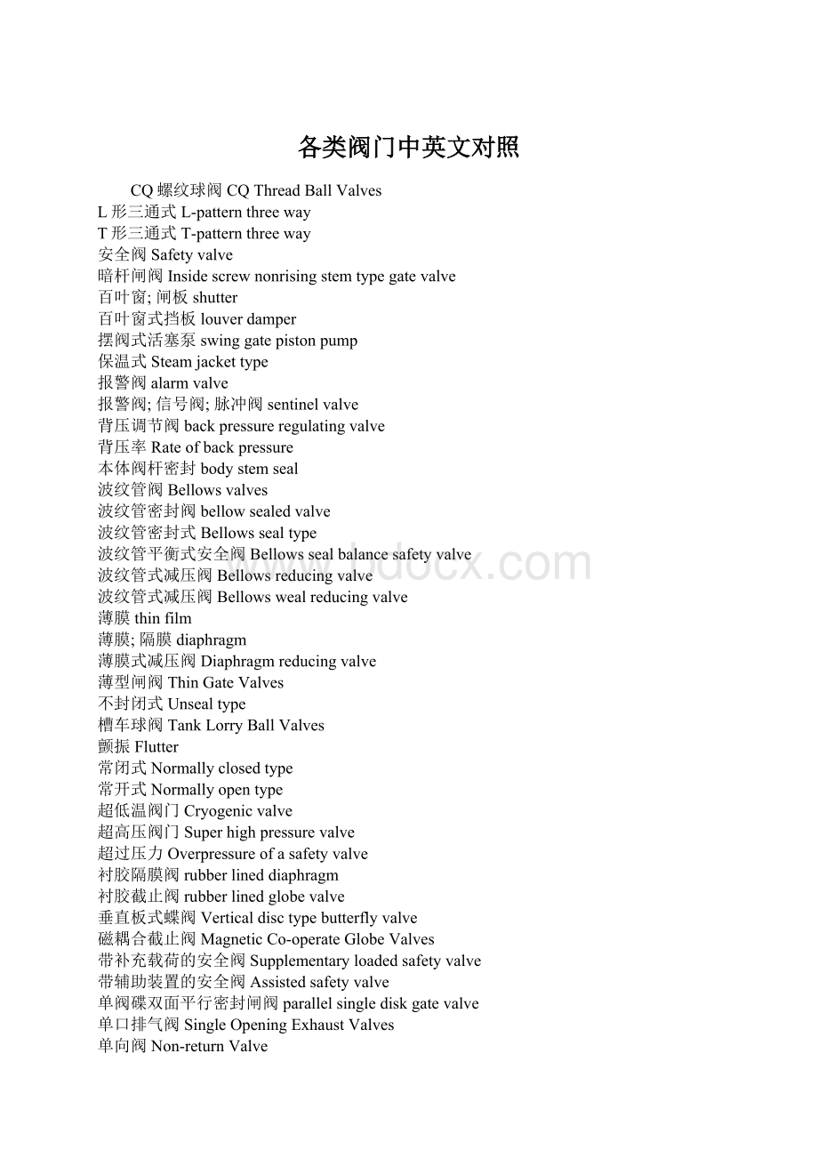 各类阀门中英文对照Word文档格式.docx_第1页