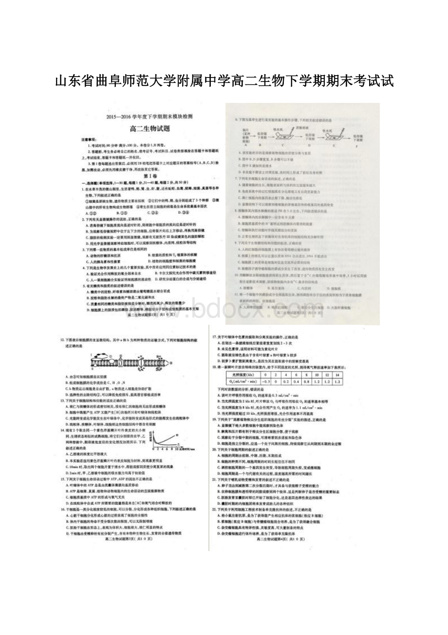 山东省曲阜师范大学附属中学高二生物下学期期末考试试Word文档格式.docx