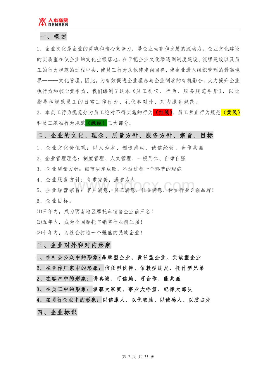 某服务公司员工行为、礼仪、服务管理标准Word文档格式.doc_第2页