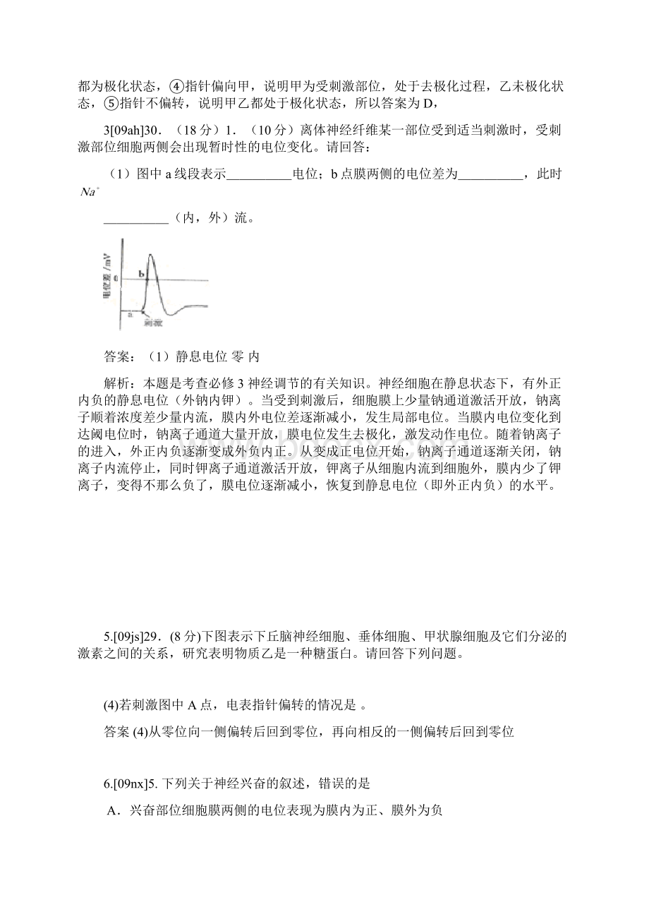 电位变化分析 神经调节相关高考题.docx_第2页