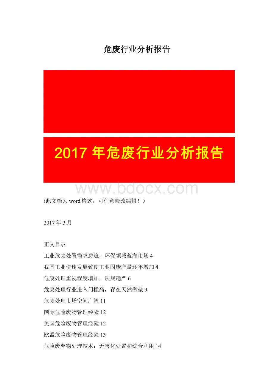 危废行业分析报告文档格式.docx_第1页