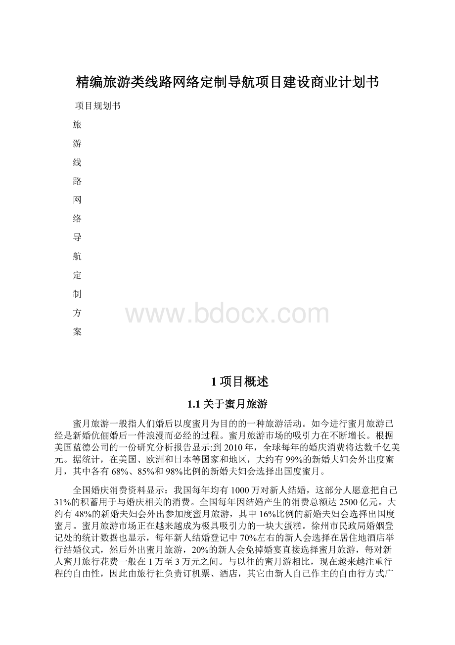 精编旅游类线路网络定制导航项目建设商业计划书.docx_第1页