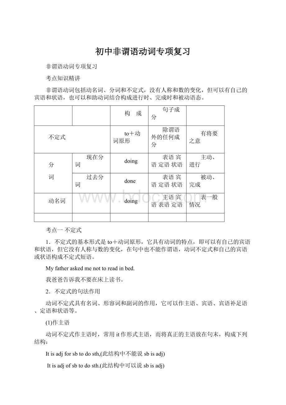 初中非谓语动词专项复习Word文档下载推荐.docx_第1页