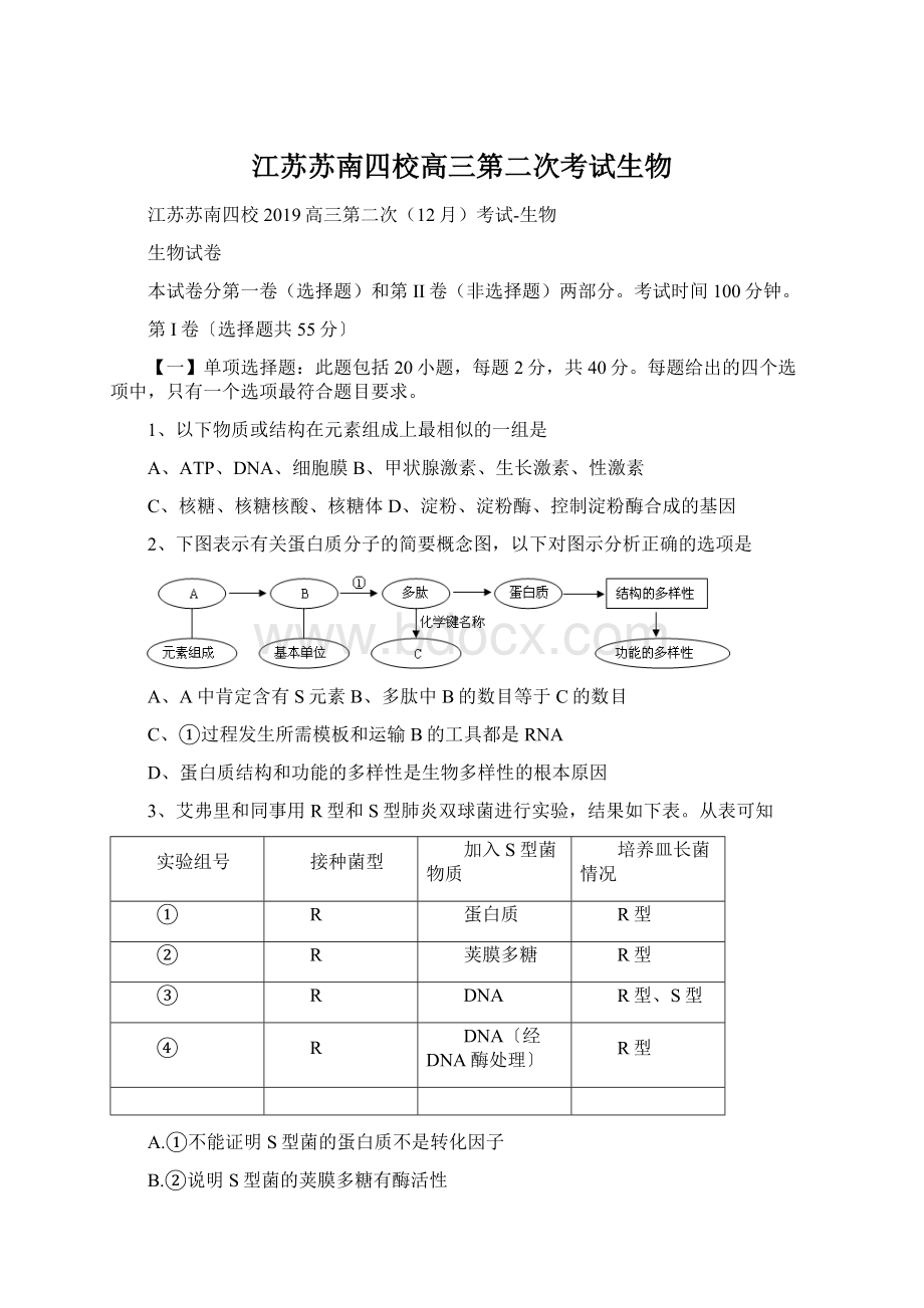 江苏苏南四校高三第二次考试生物Word格式文档下载.docx