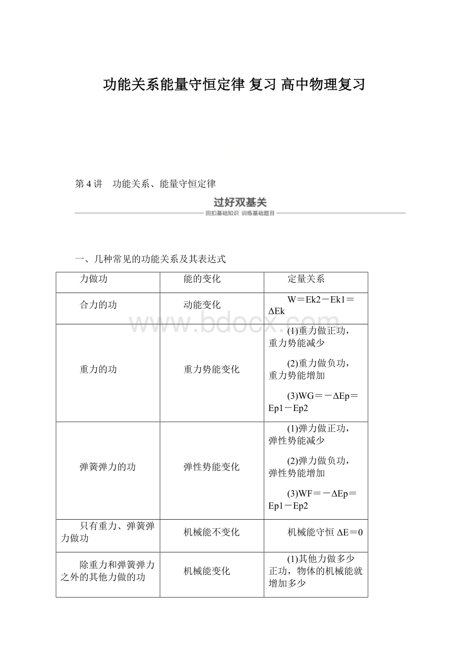 功能关系能量守恒定律 复习 高中物理复习Word下载.docx