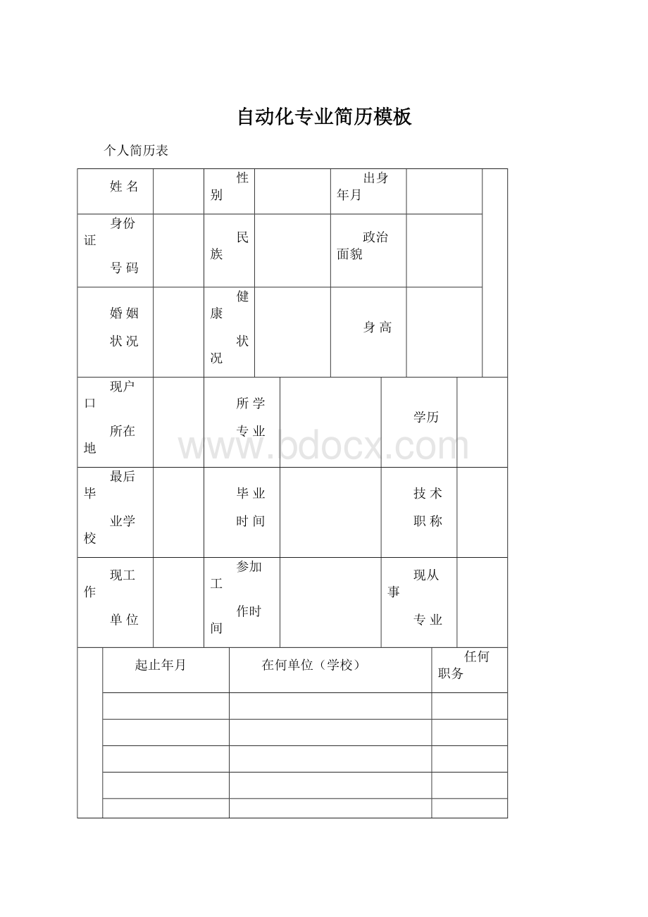 自动化专业简历模板Word格式文档下载.docx