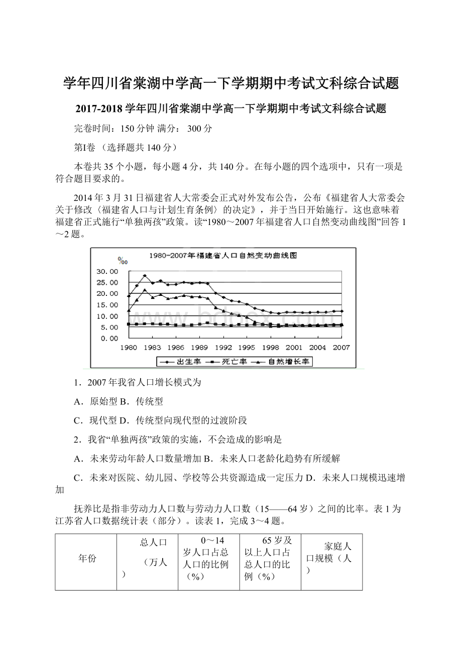 学年四川省棠湖中学高一下学期期中考试文科综合试题Word下载.docx_第1页