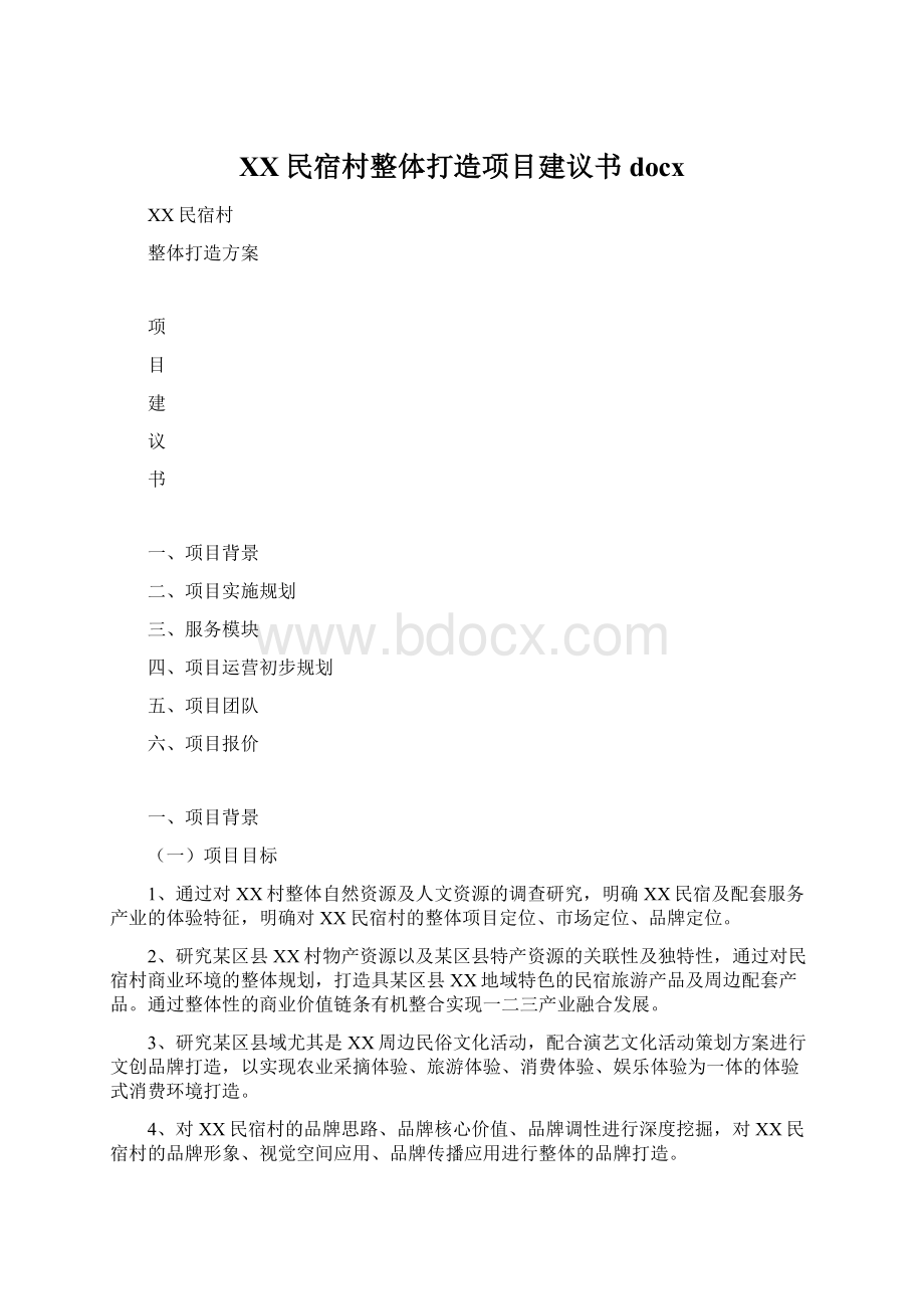 XX民宿村整体打造项目建议书docx.docx