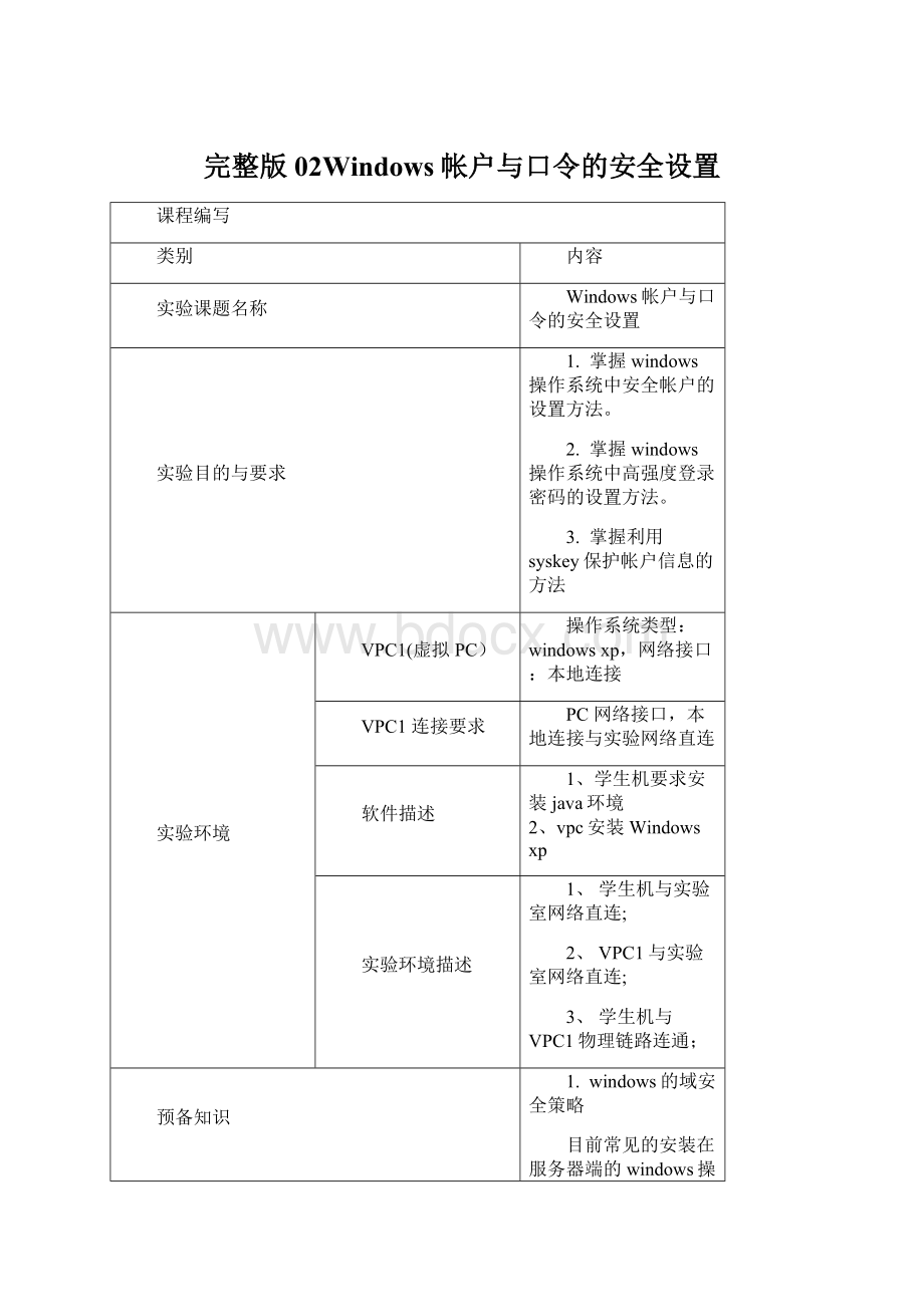 完整版02Windows帐户与口令的安全设置Word文档下载推荐.docx