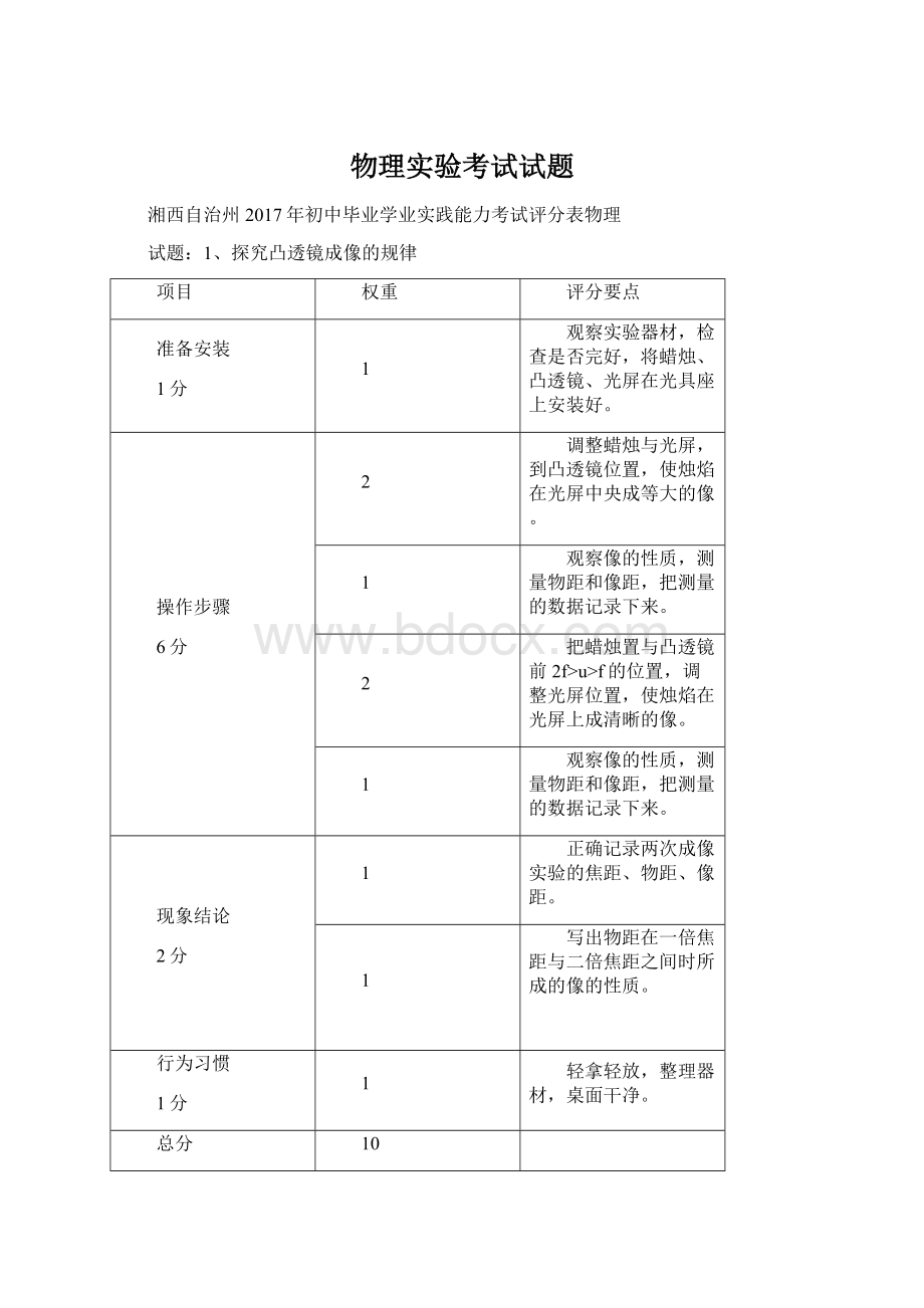 物理实验考试试题.docx