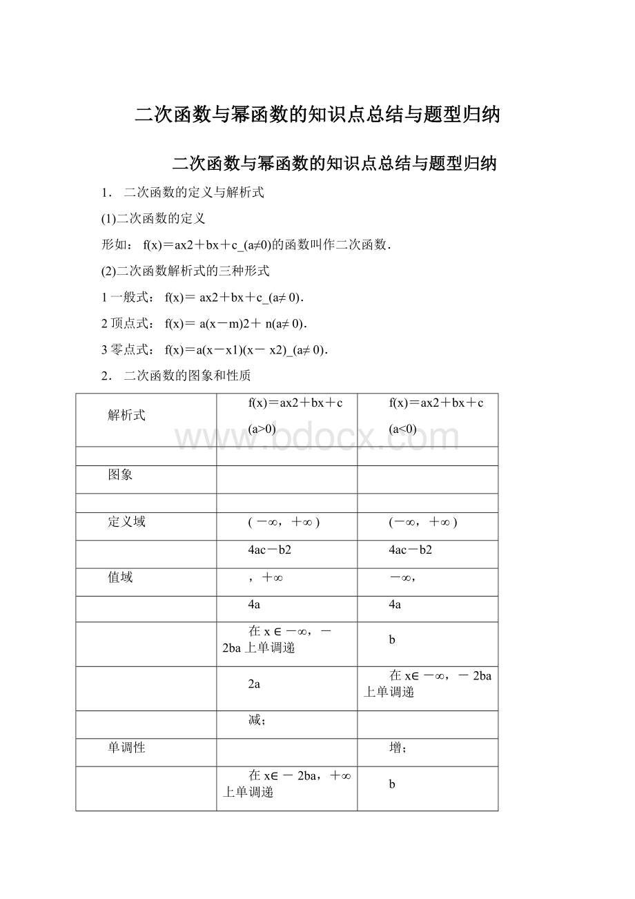 二次函数与幂函数的知识点总结与题型归纳.docx